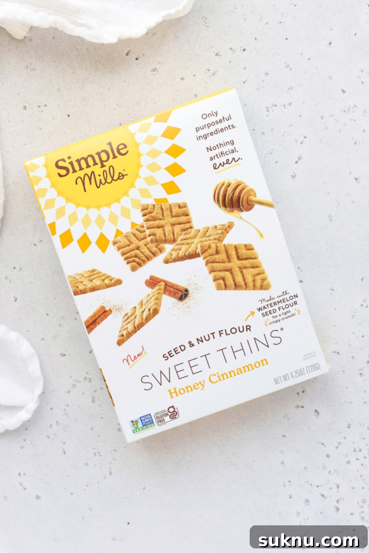 Simple Mills Honey Cinnamon Sweet Thins on a white background
