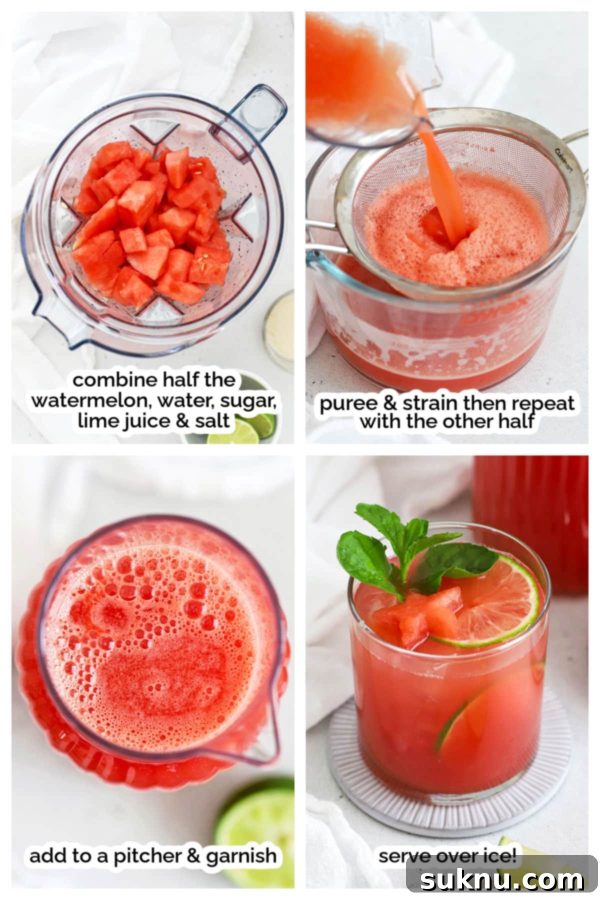 making watermelon agua fresca, step by step