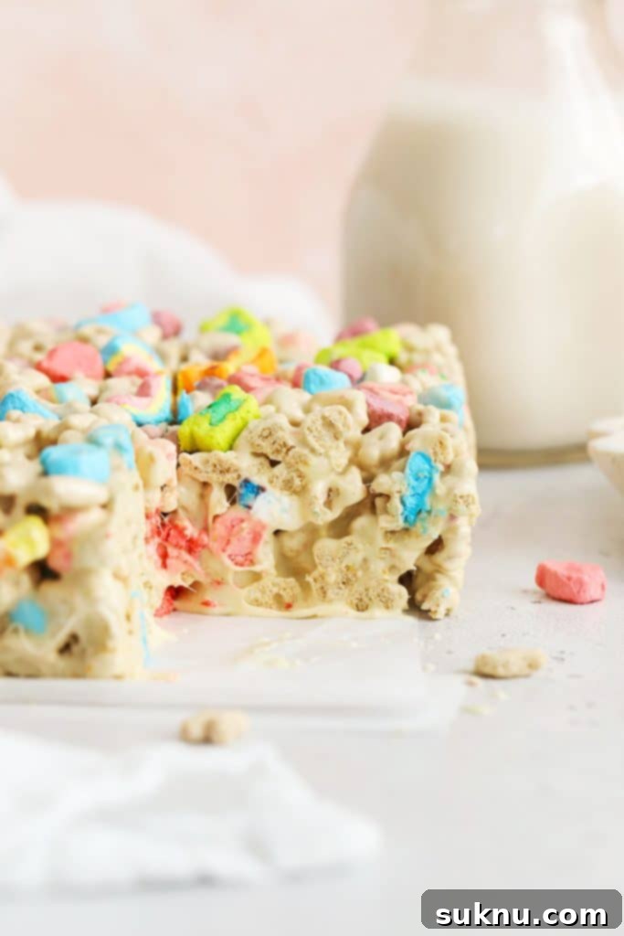 Gluten-Free Fruity Pebbles Treats 7 Lucky charms treats cut into squares