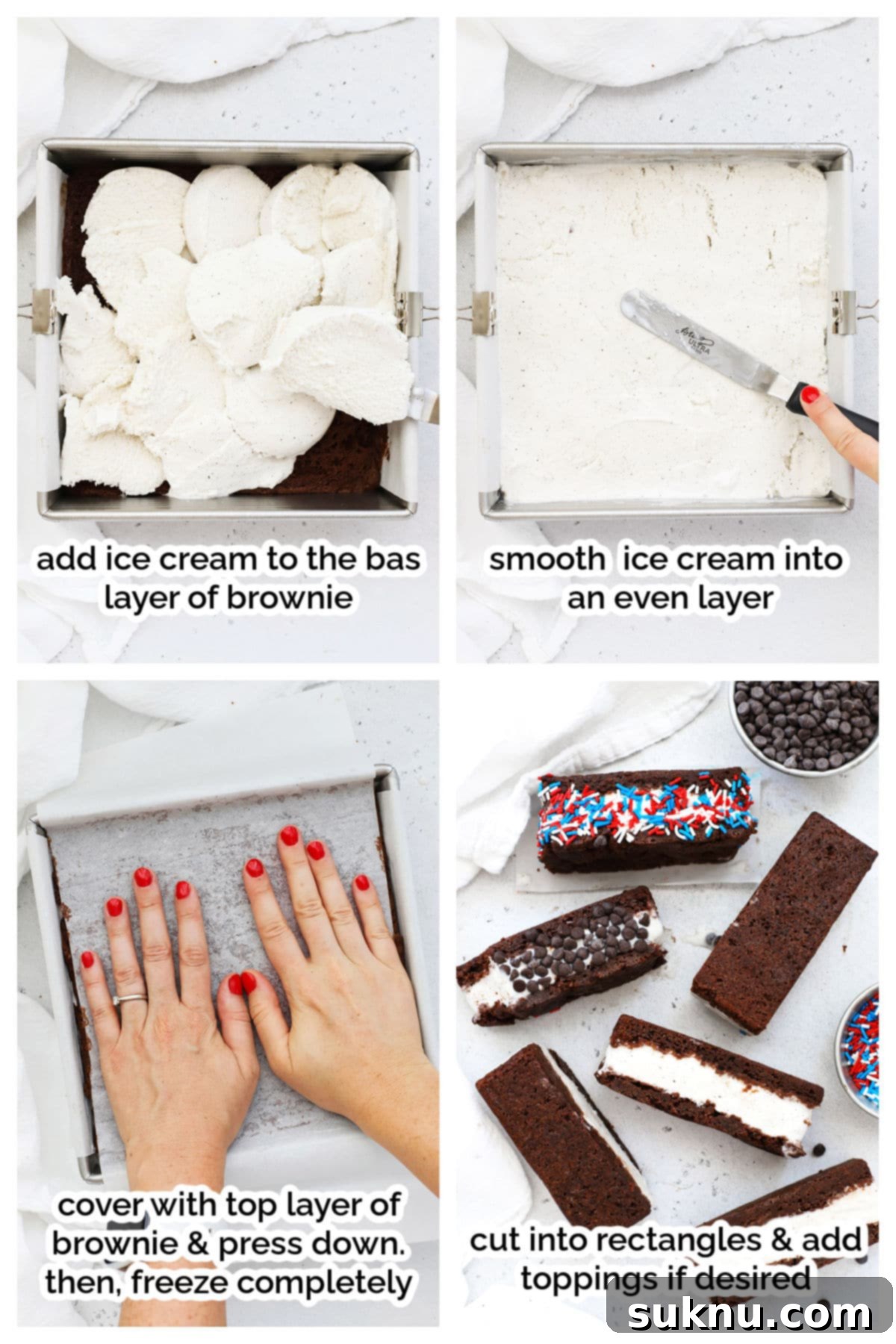 assembling gluten-free brownie ice cream sandwiches, step by step