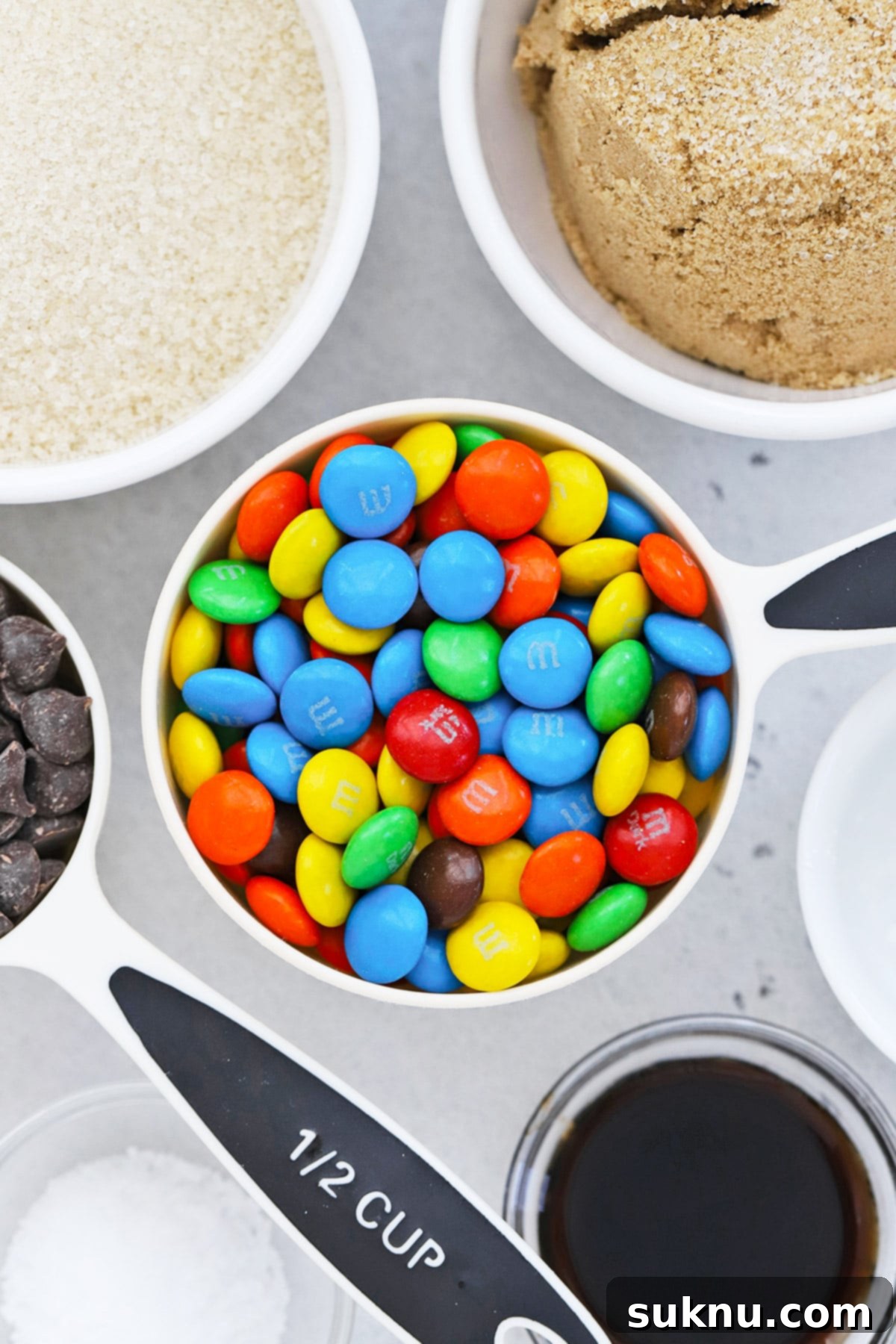 Which M&Ms Are Gluten-Free 8 Overhead view of ingredients for gluten-free m&m cookies