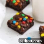 Front view of gluten-free m&m brownies