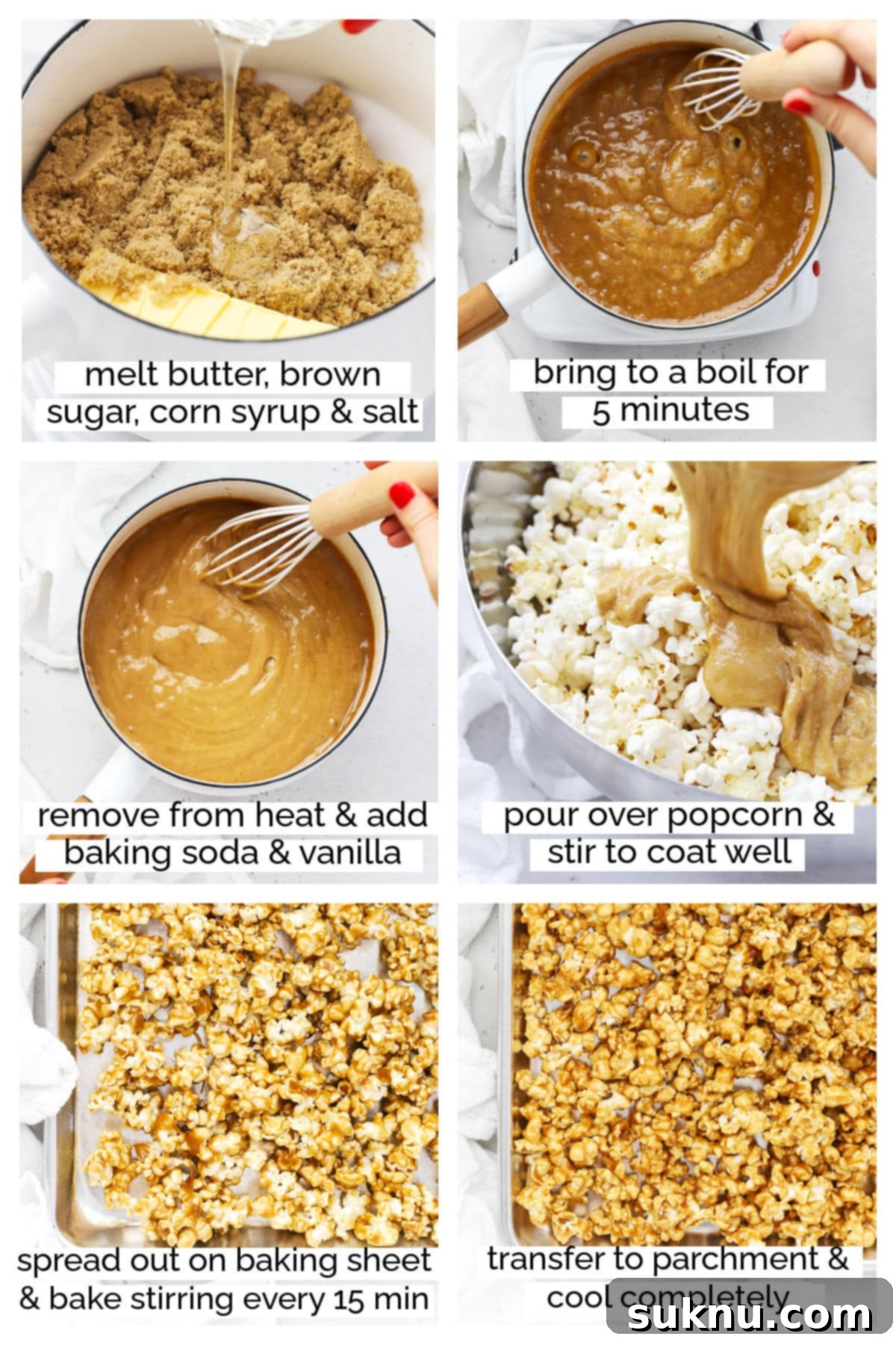 making caramel corn, step by step