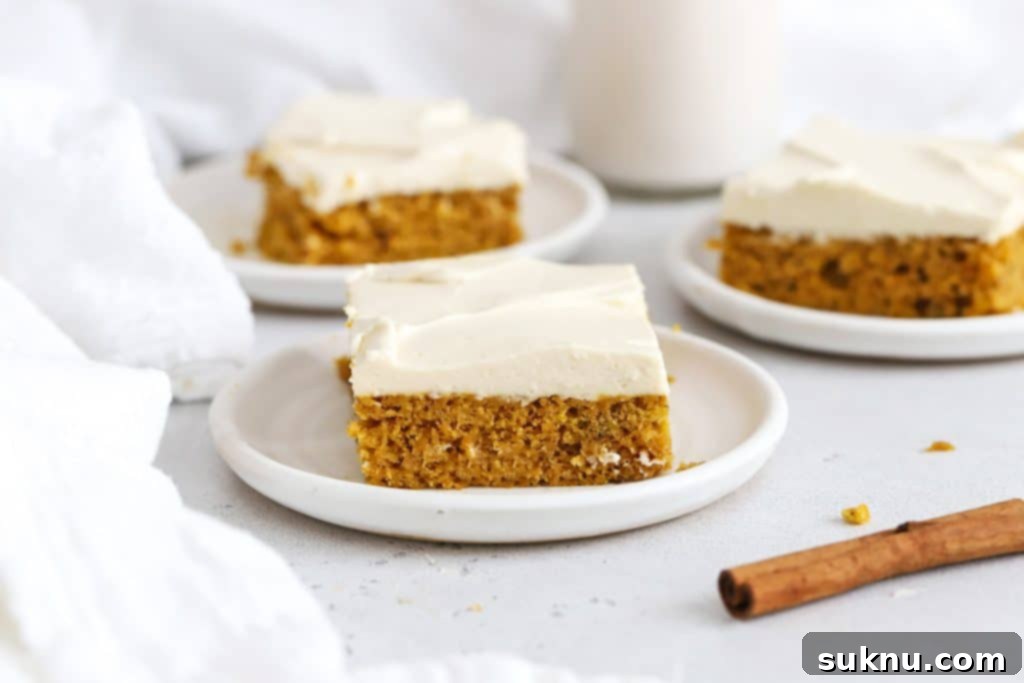 Front view of gluten-free pumpkin bars cut into squares