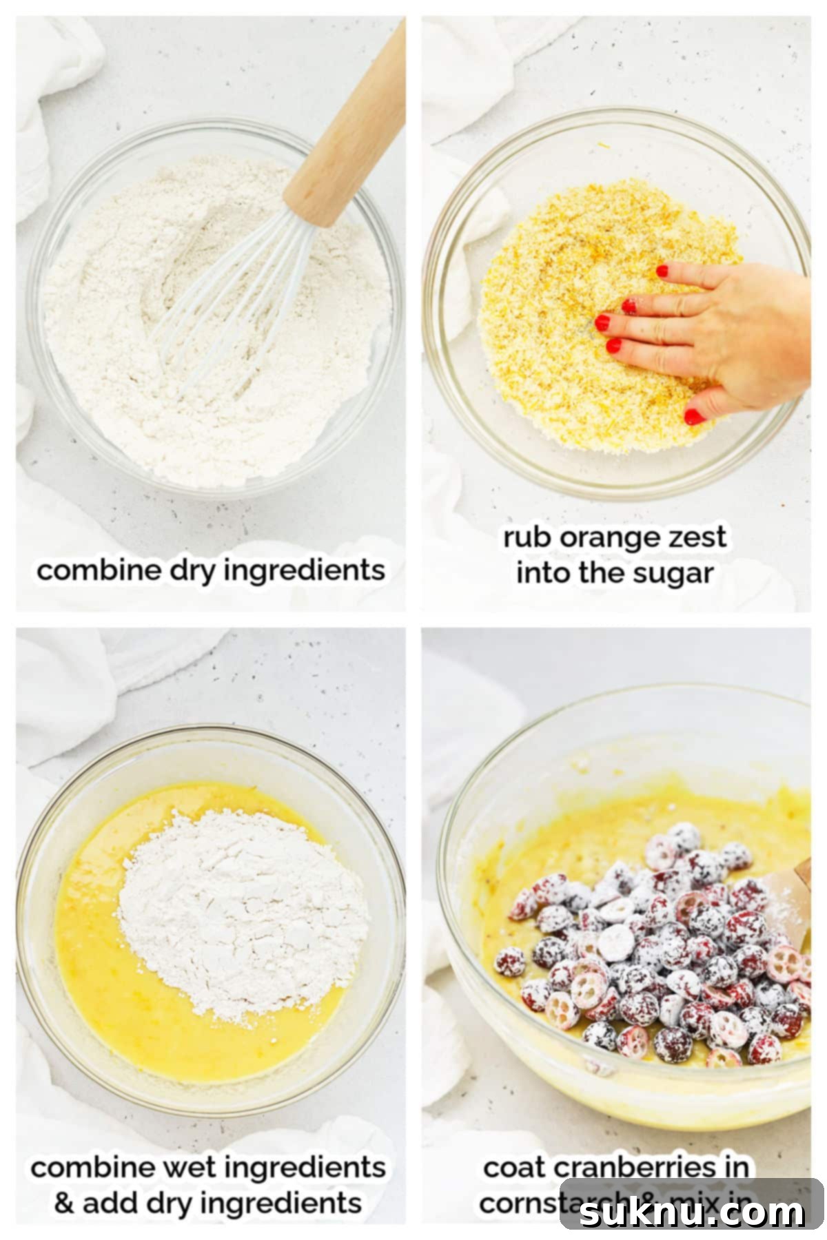 making gluten-free orange cranberry cake batter step by step