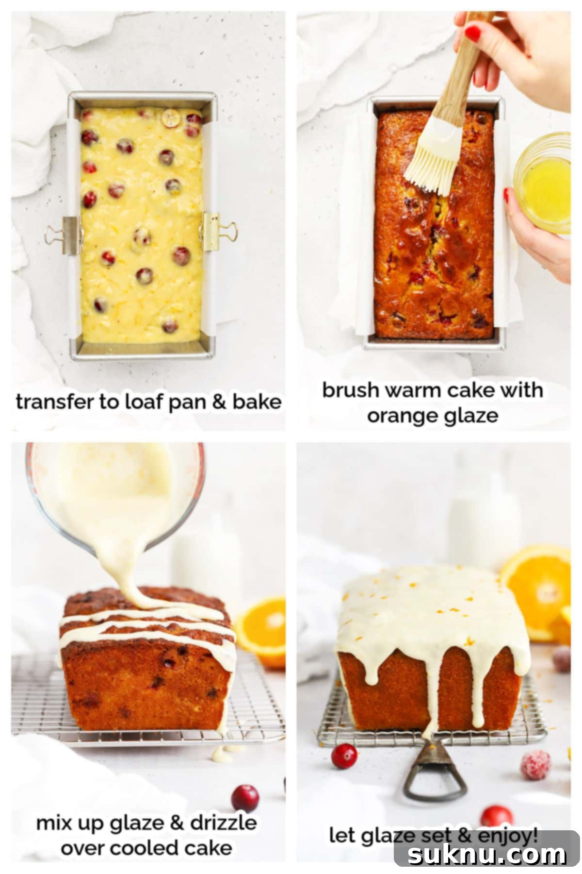 baking and glazing gluten-free orange cranberry cake step by step