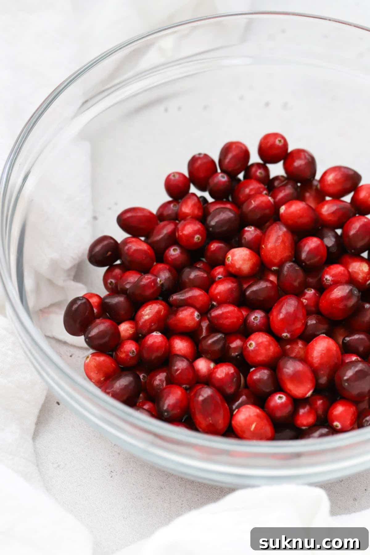 Sparkling Cranberry Lime Delight 3 Front view of cranberries in a glass bowl