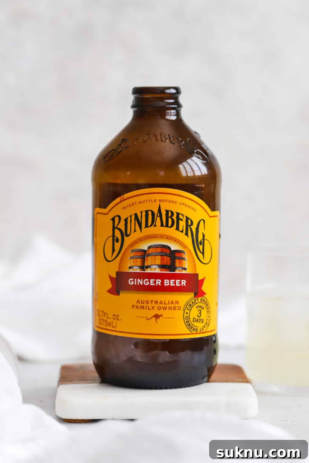 front view of a bottle of bunderberg ginger beer