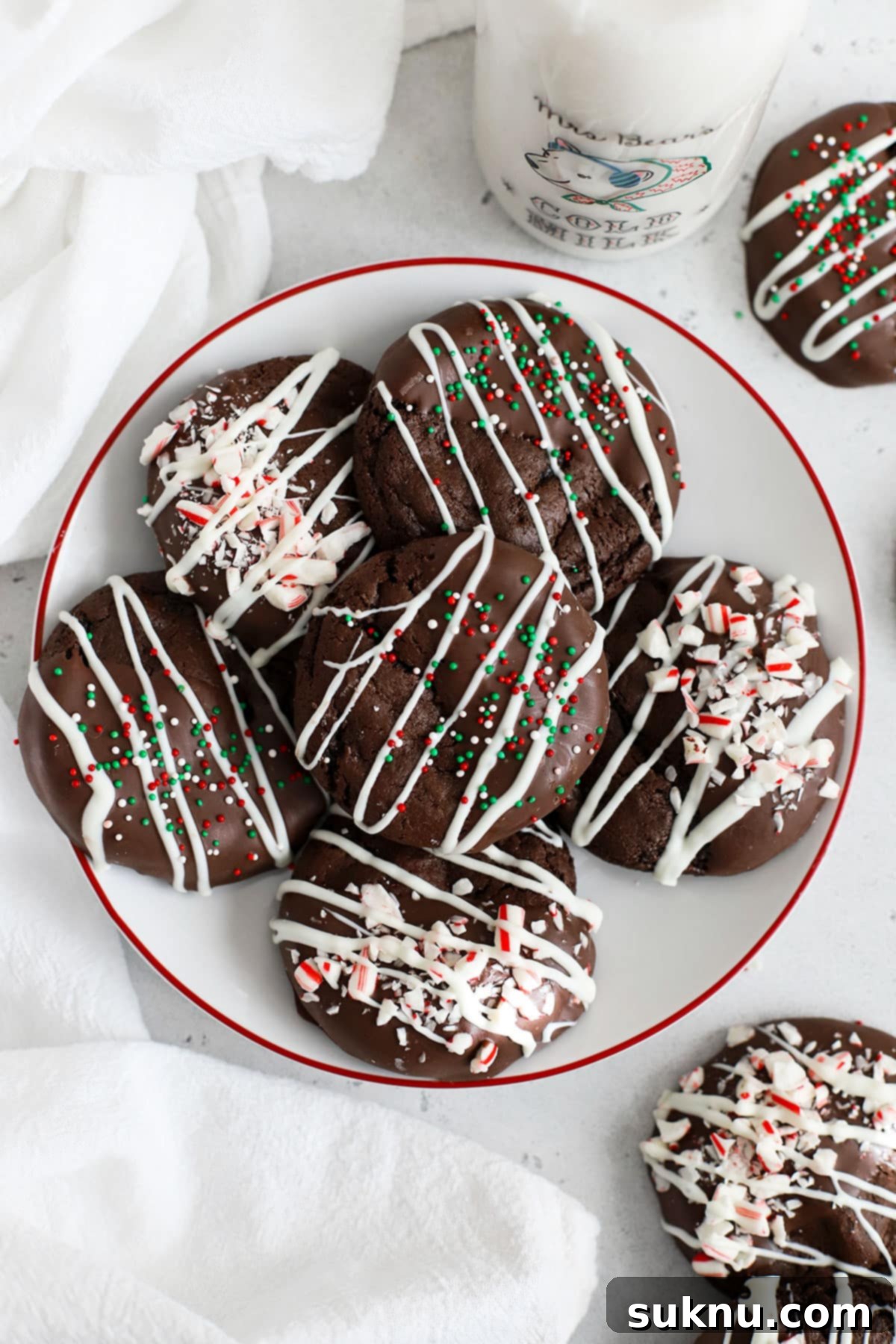 Gluten-free chocolate peppermint cookies on a white plate, ready to be served