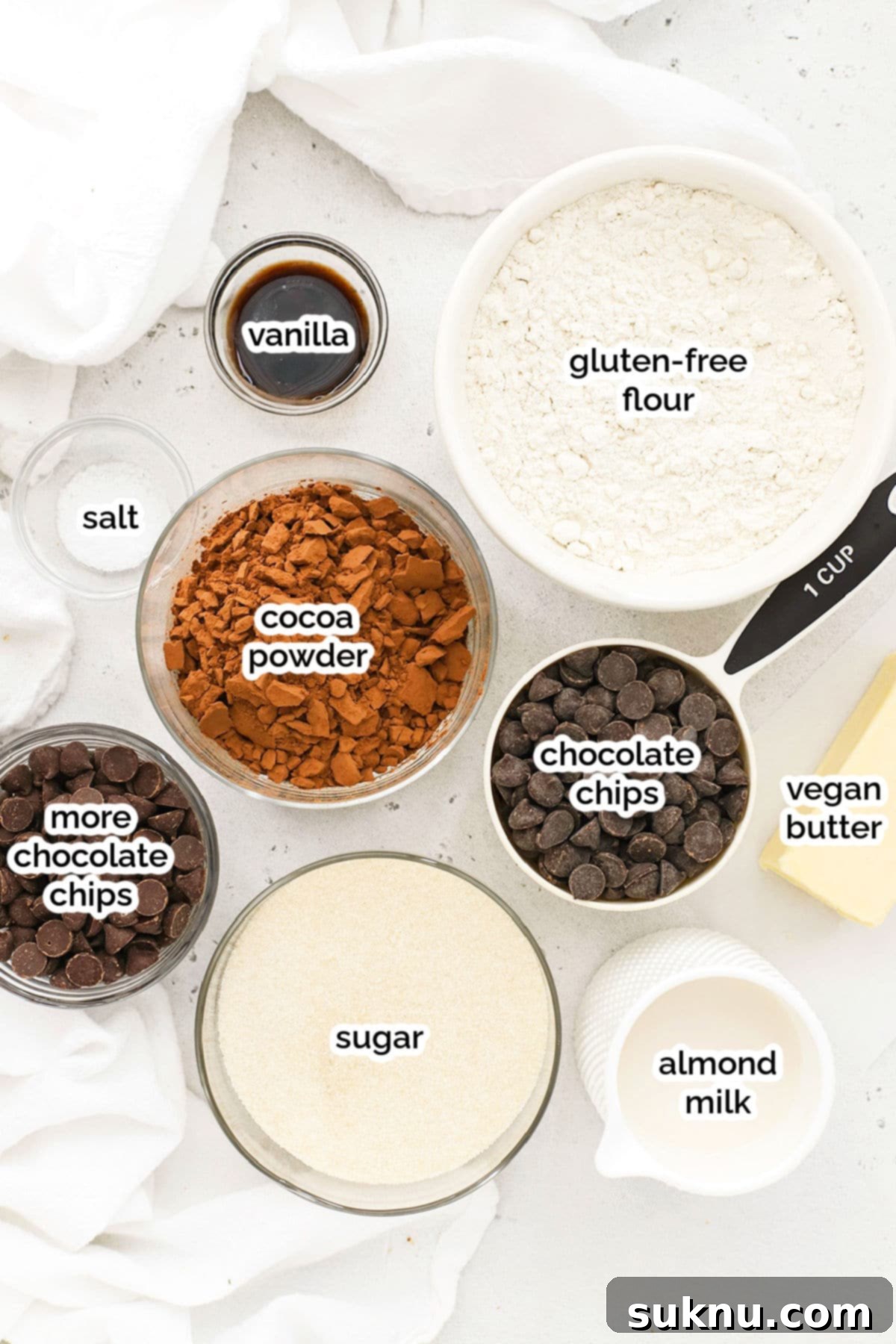 Decadent Fudgy Gluten-Free Vegan Brownies 3 Assortment of simple, plant-based ingredients for making gluten-free vegan brownies