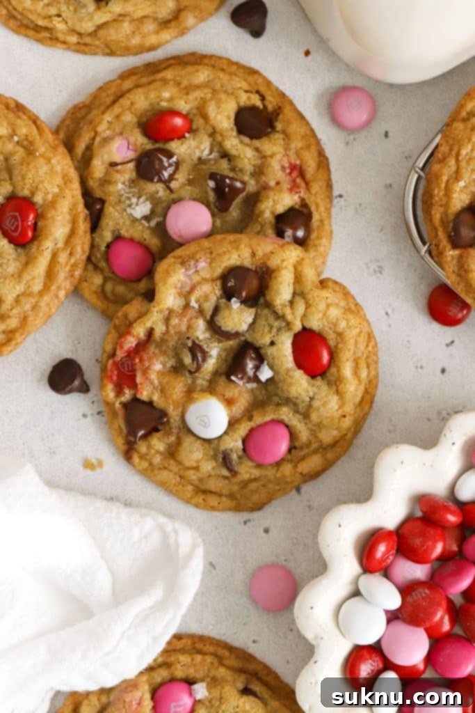 gluten-free Valentine's Day cookies with m&ms and chocolate chips, ideal for a sweet celebration