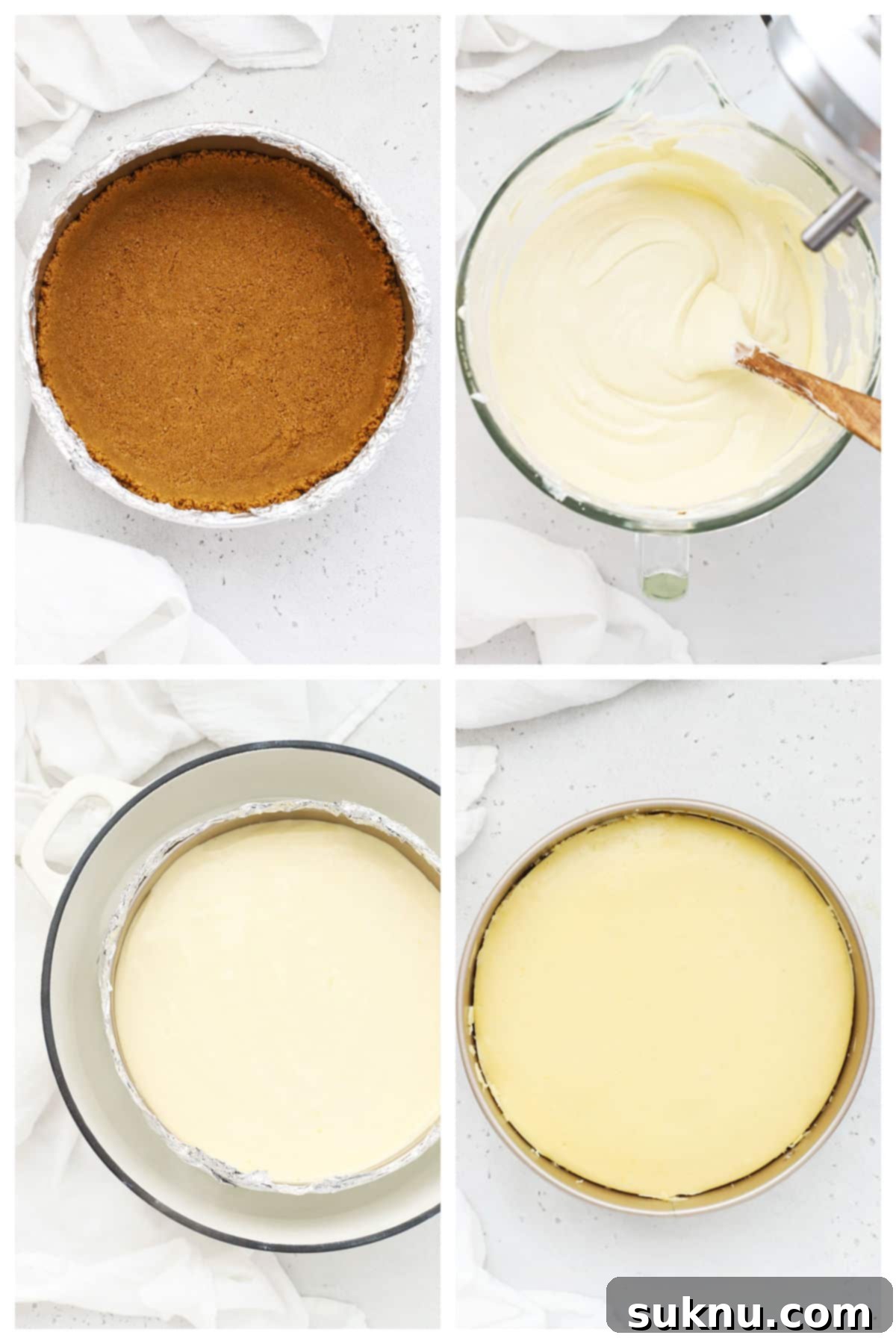 Step-by-step photos of making gluten-free strawberry cheesecake