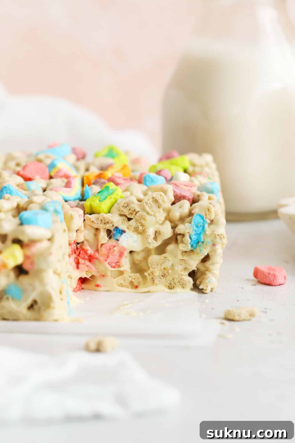 Freshly cut Lucky Charms treats arranged on a plate