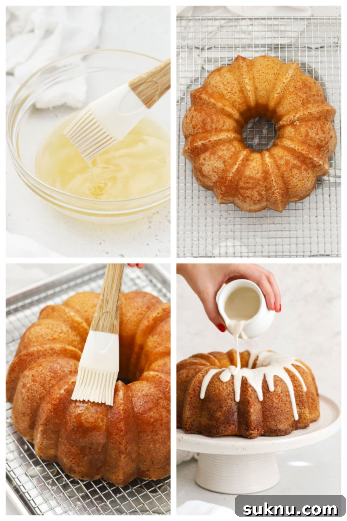 Zesty Gluten-Free Lemon Bundt Cake 5 A freshly baked gluten-free lemon bundt cake cooling on a wire rack, ready for syrup and glaze.