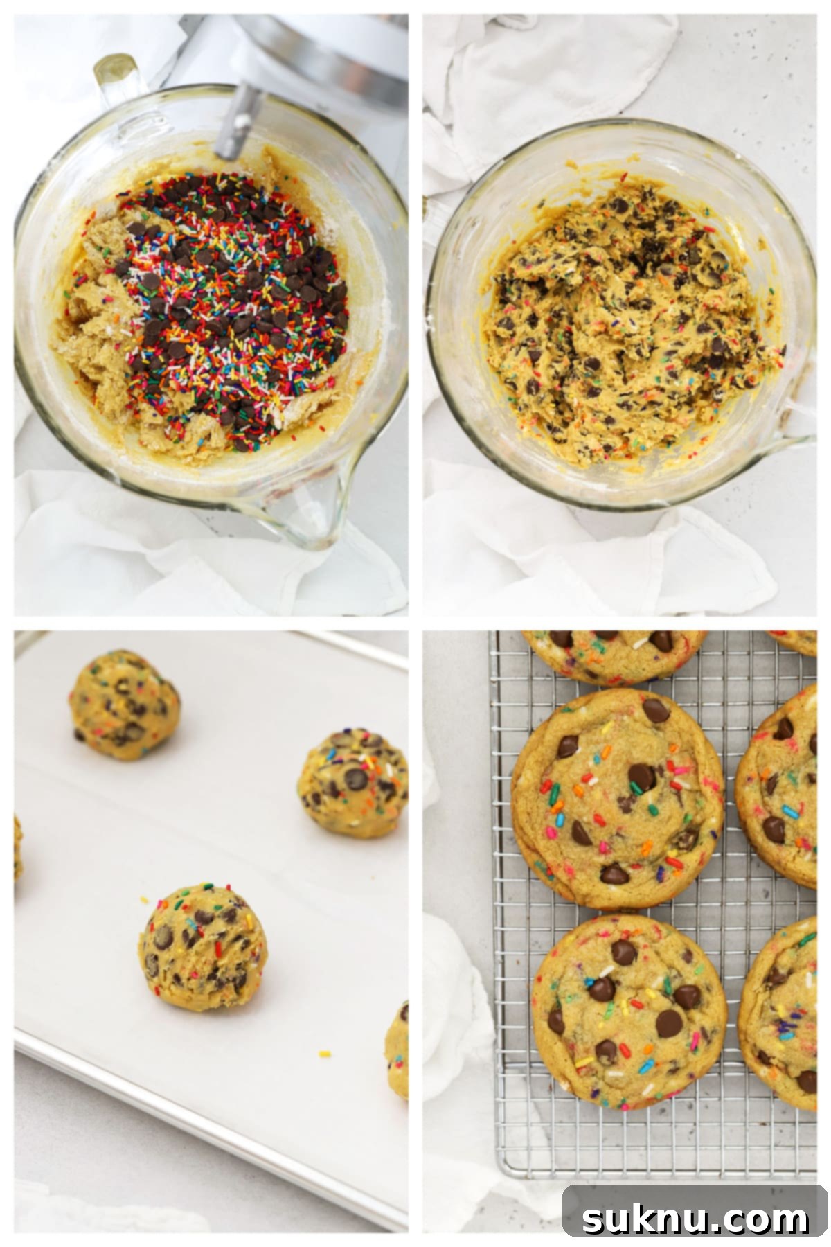 Ultimate Gluten-Free Confetti Chip Cookies 5 The cookie dough for gluten-free sprinkle chocolate chip cookies, showing the chocolate chips and sprinkles mixed in.