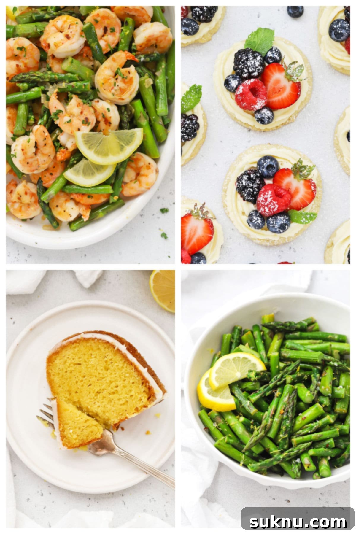 A collage of 4 recipes that use lemon zest, showcasing its versatility