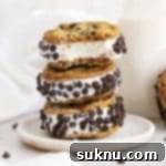 Gluten-free cookie ice cream sandwiches stacked on a white plate, perfect for a refreshing treat.