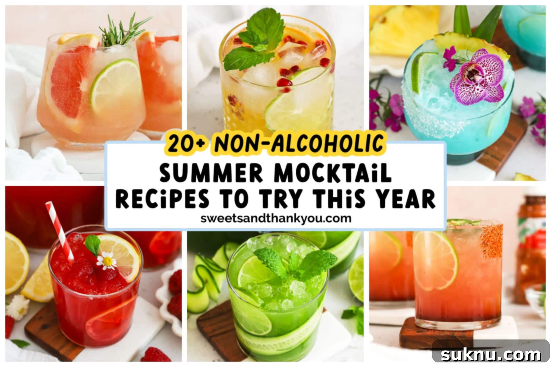 Collage of colorful summer mocktails, ready to be enjoyed.
