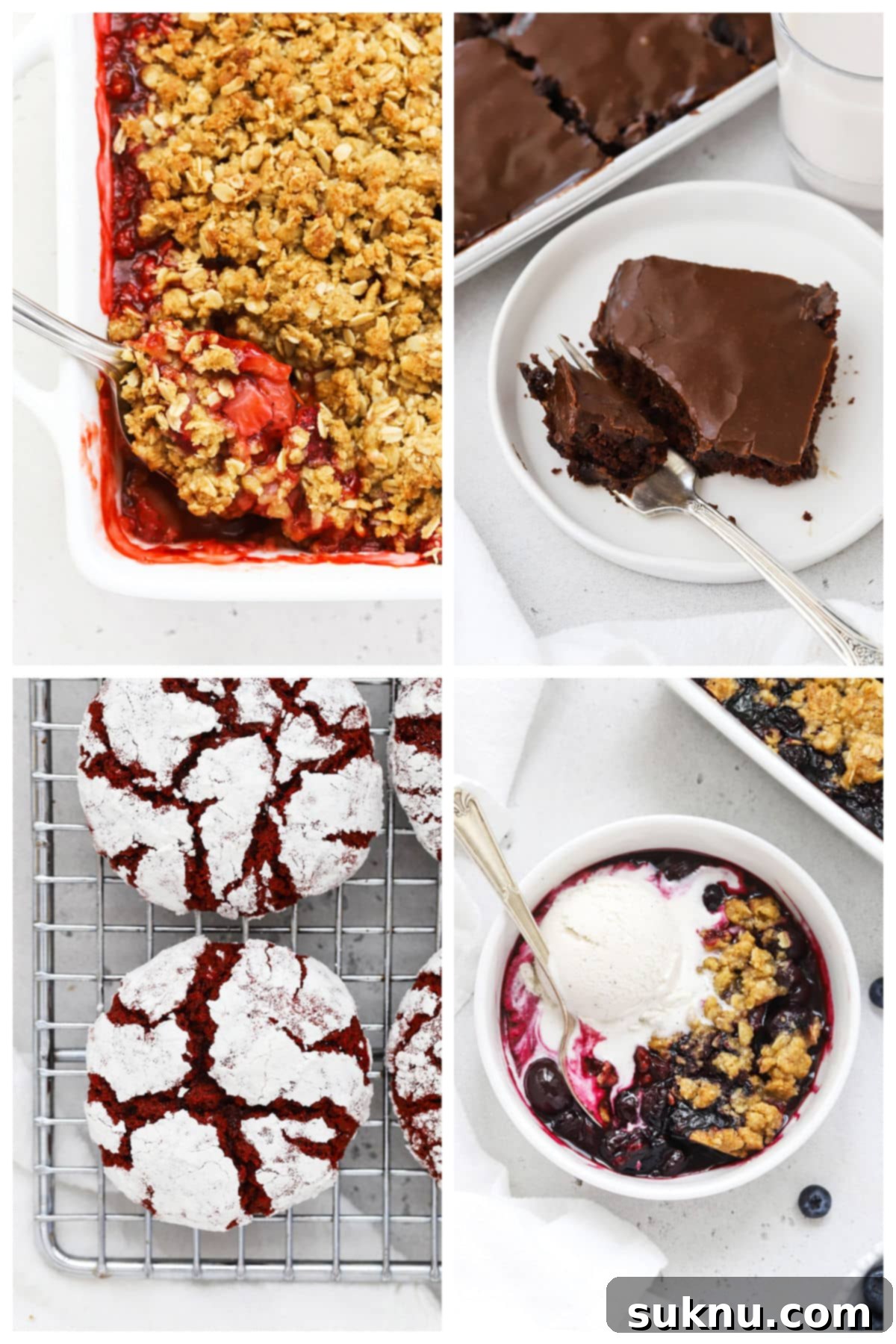 A collage featuring various vibrant gluten-free desserts perfect for the 4th of July, showcasing red, white, and blue themes and treats for large gatherings.
