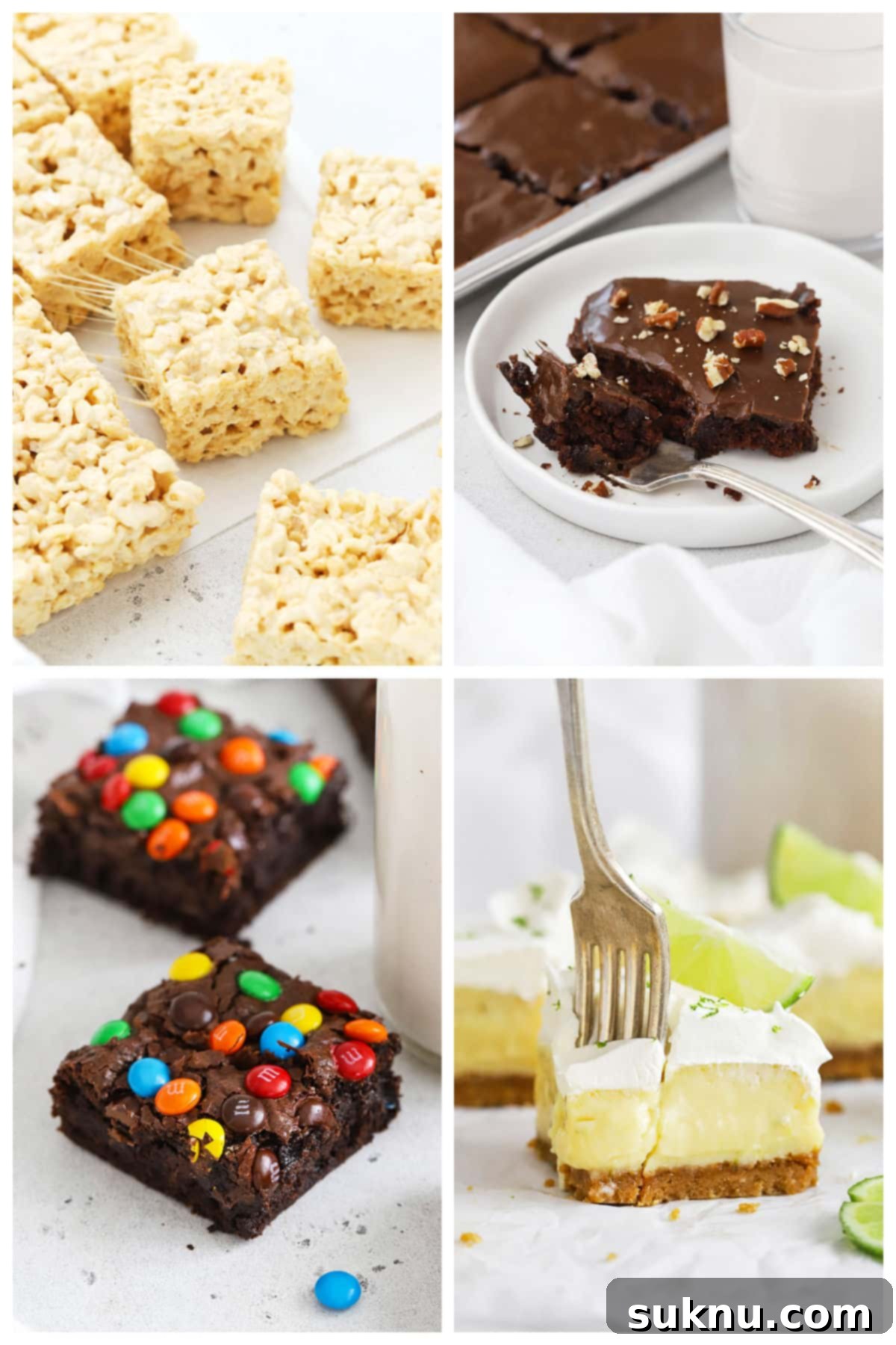 A collage of various delicious gluten-free 4th of July desserts that are ideal for serving a large gathering, including cakes and bars.