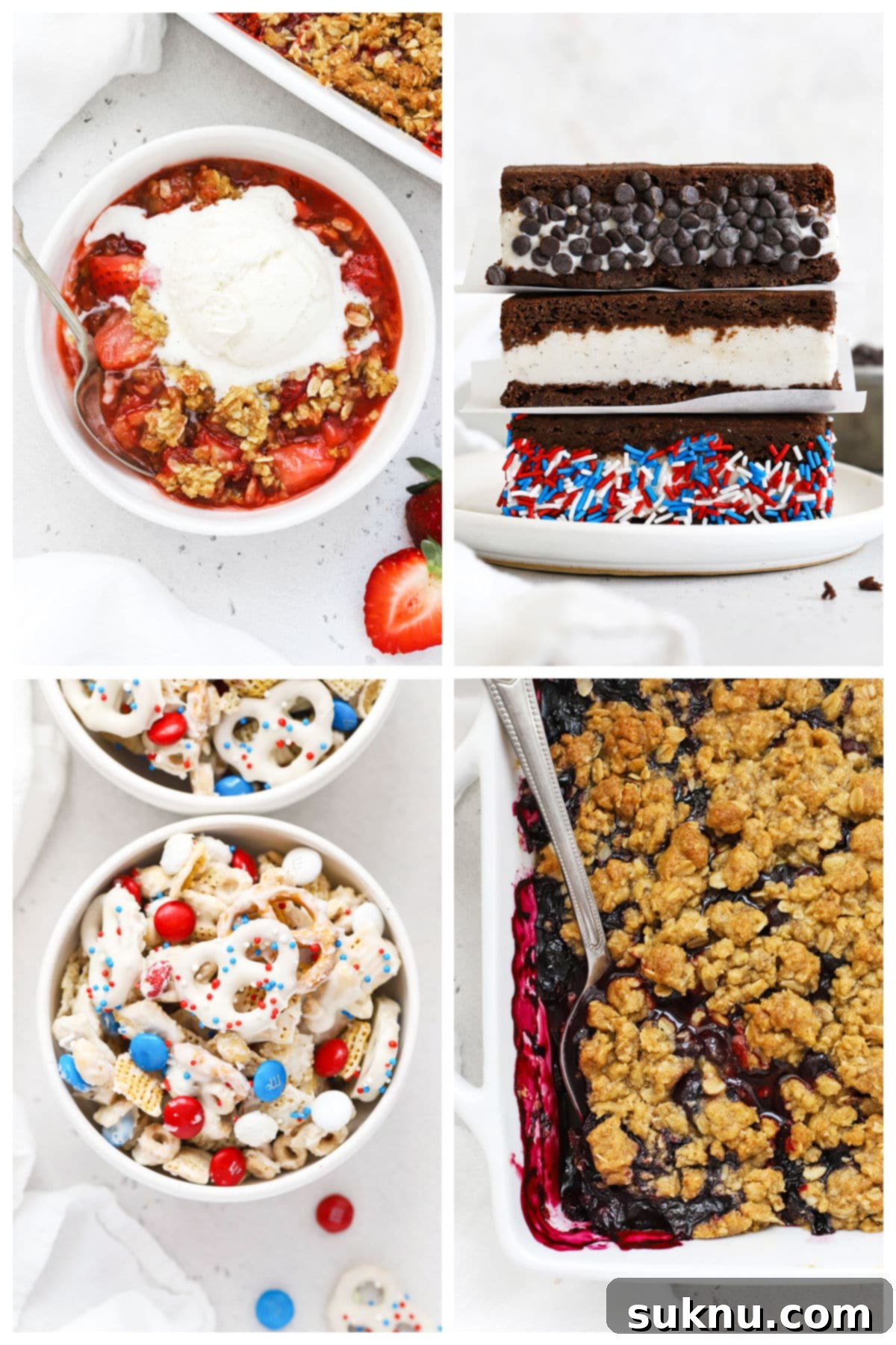 A second collage showcasing an array of creative gluten-free 4th of July dessert ideas, highlighting patriotic colors and fresh fruit.