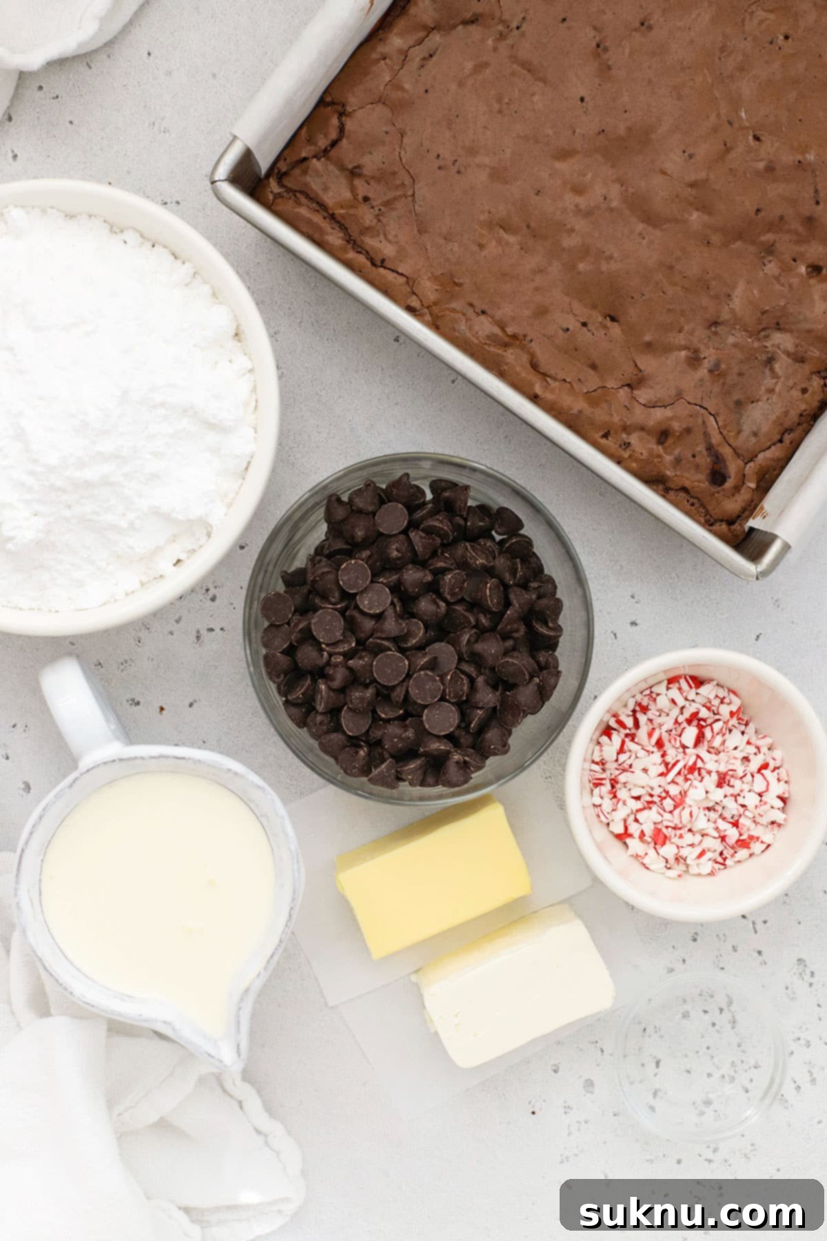 Festive Gluten-Free Peppermint Crunch Brownies 4 display of simple ingredients for gluten-free peppermint brownies