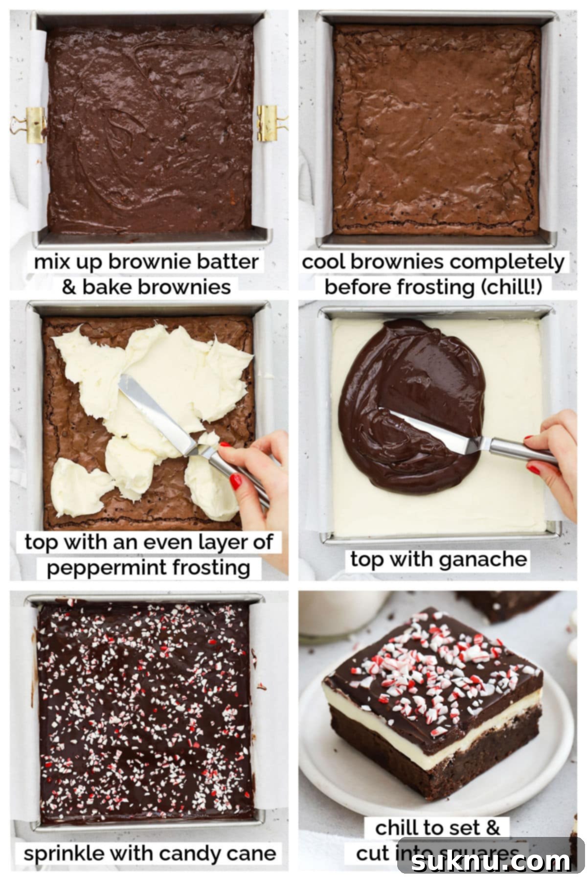 Festive Gluten-Free Peppermint Crunch Brownies 5 sequence of making layered gluten-free peppermint brownies