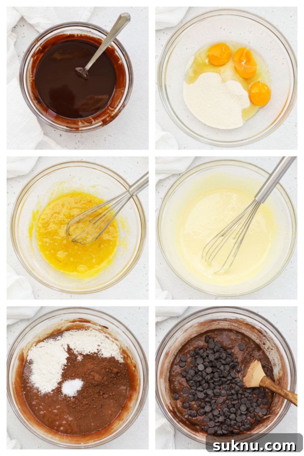 Mixing up gluten-free Oreo brownie batter in a large bowl with a spatula, showing the rich chocolate texture.