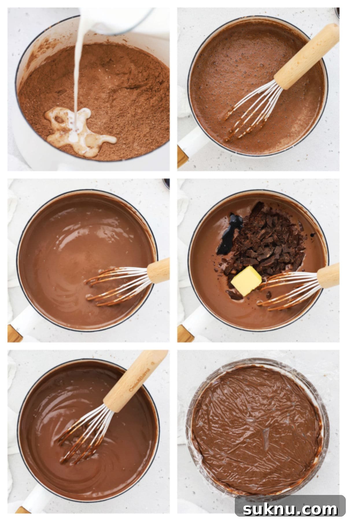 making homemade gluten-free chocolate pudding step by step