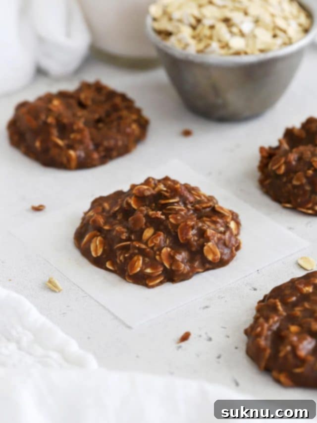 Delicious gluten-free chocolate peanut butter no-bake cookies with a chewy texture.