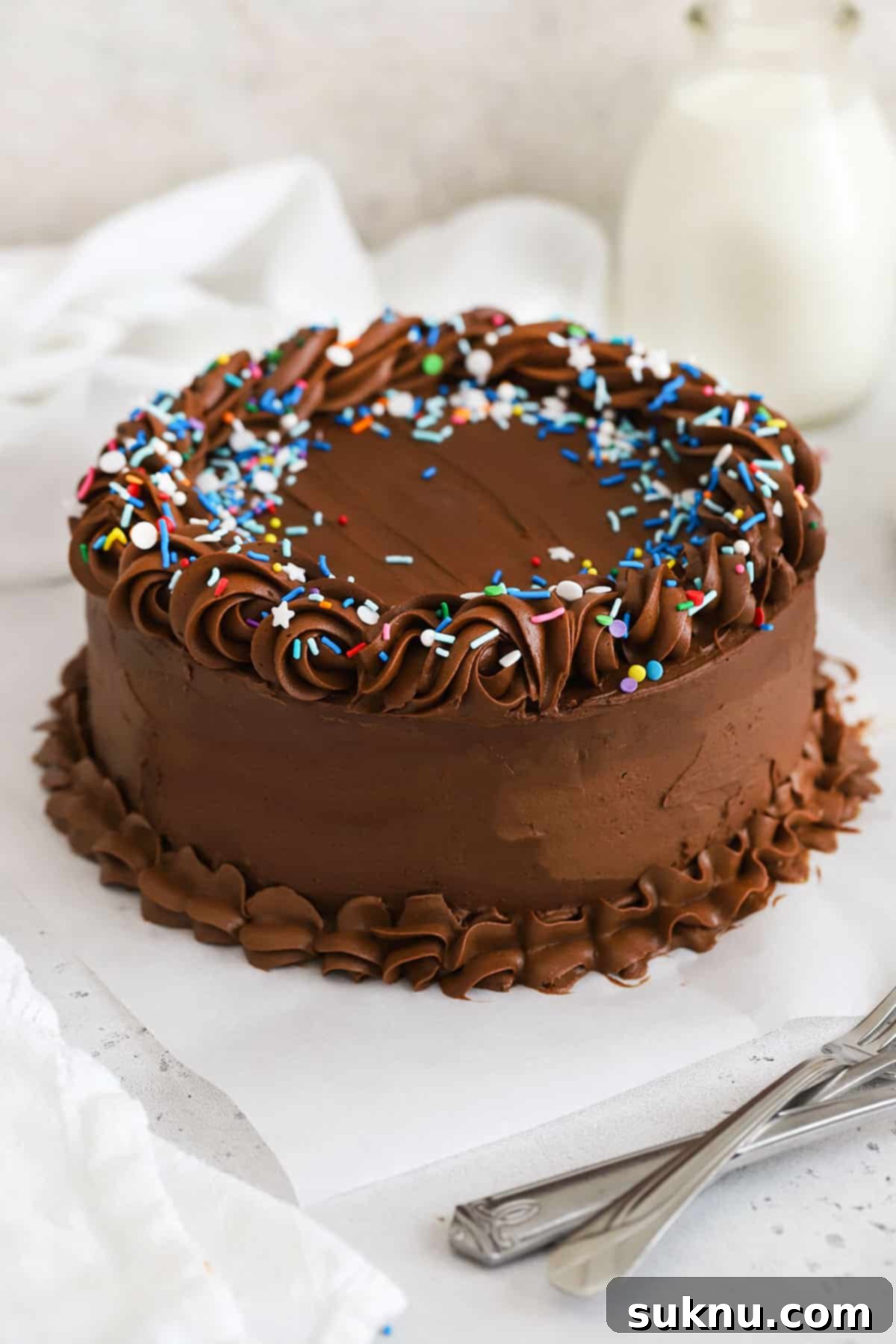 Classic Gluten-Free Yellow Birthday Cake 5 Gluten-free birthday cake with chocolate frosting and sprinkles