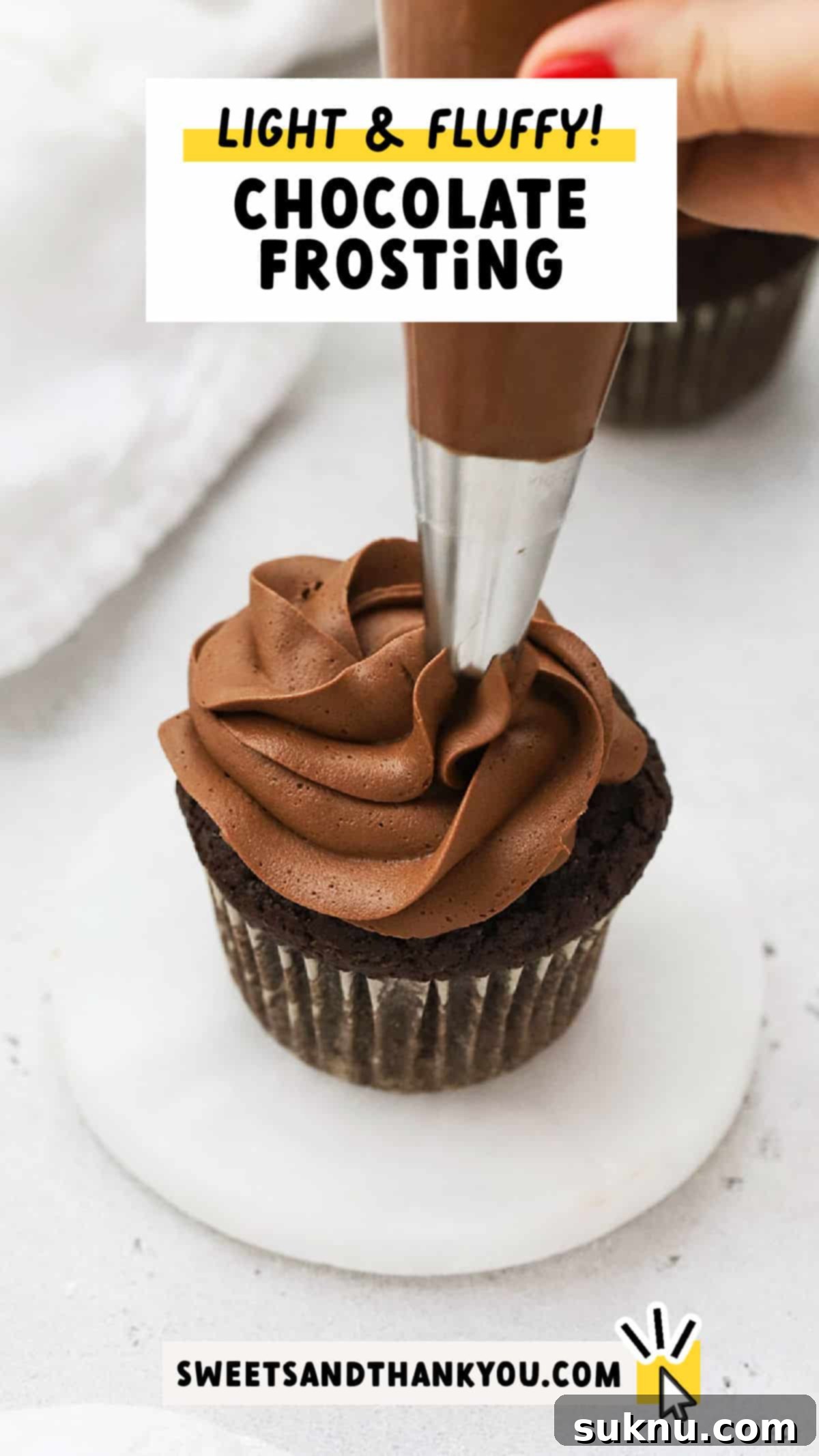 Decadent Gluten-Free Chocolate Buttercream 12 Piping chocolate buttercream frosting onto a gluten-free chocolate cupcake