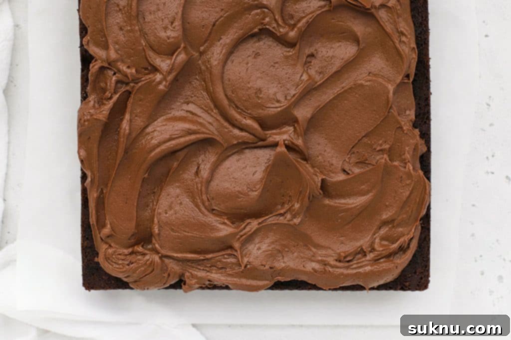 Decadent Gluten-Free Chocolate Buttercream 10 Gluten-free chocolate frosting swirled onto a chocolate sheet cake