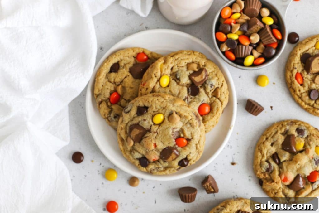 Gluten-Free Candy Cookie Dream Bars 11 Overhead view of gluten-free Reese's cookies on a plate