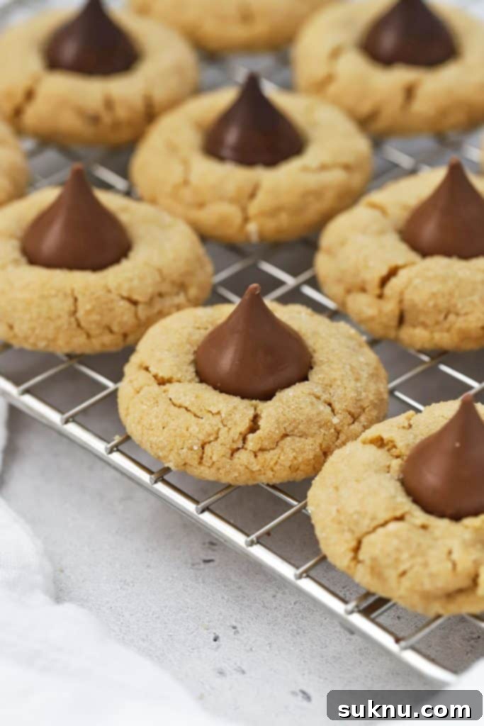 Gluten-Free Candy Cookie Dream Bars 10 Gluten-free peanut butter blossoms cooling on a wire rack