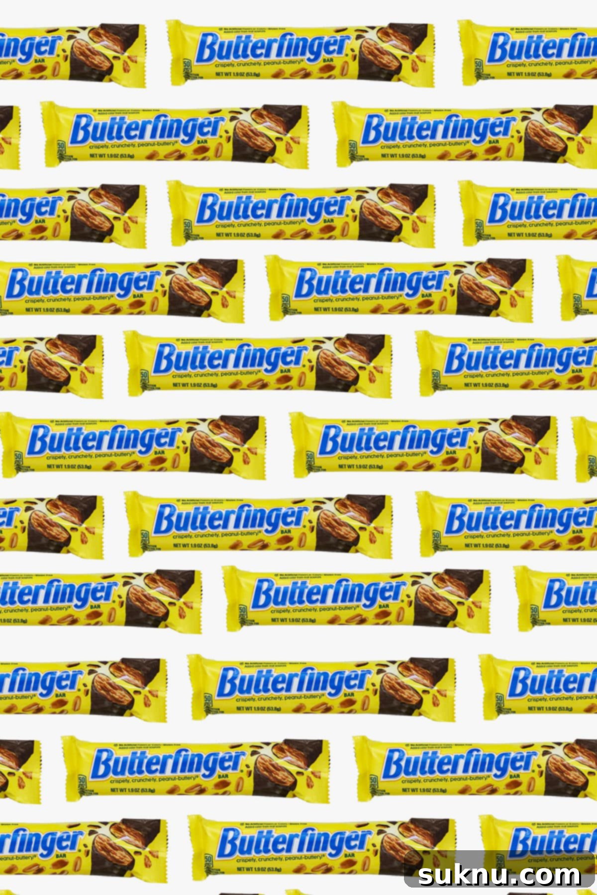 A cluster of Butterfinger candy bars casually placed on a white background, ready for enjoyment by gluten-free individuals.