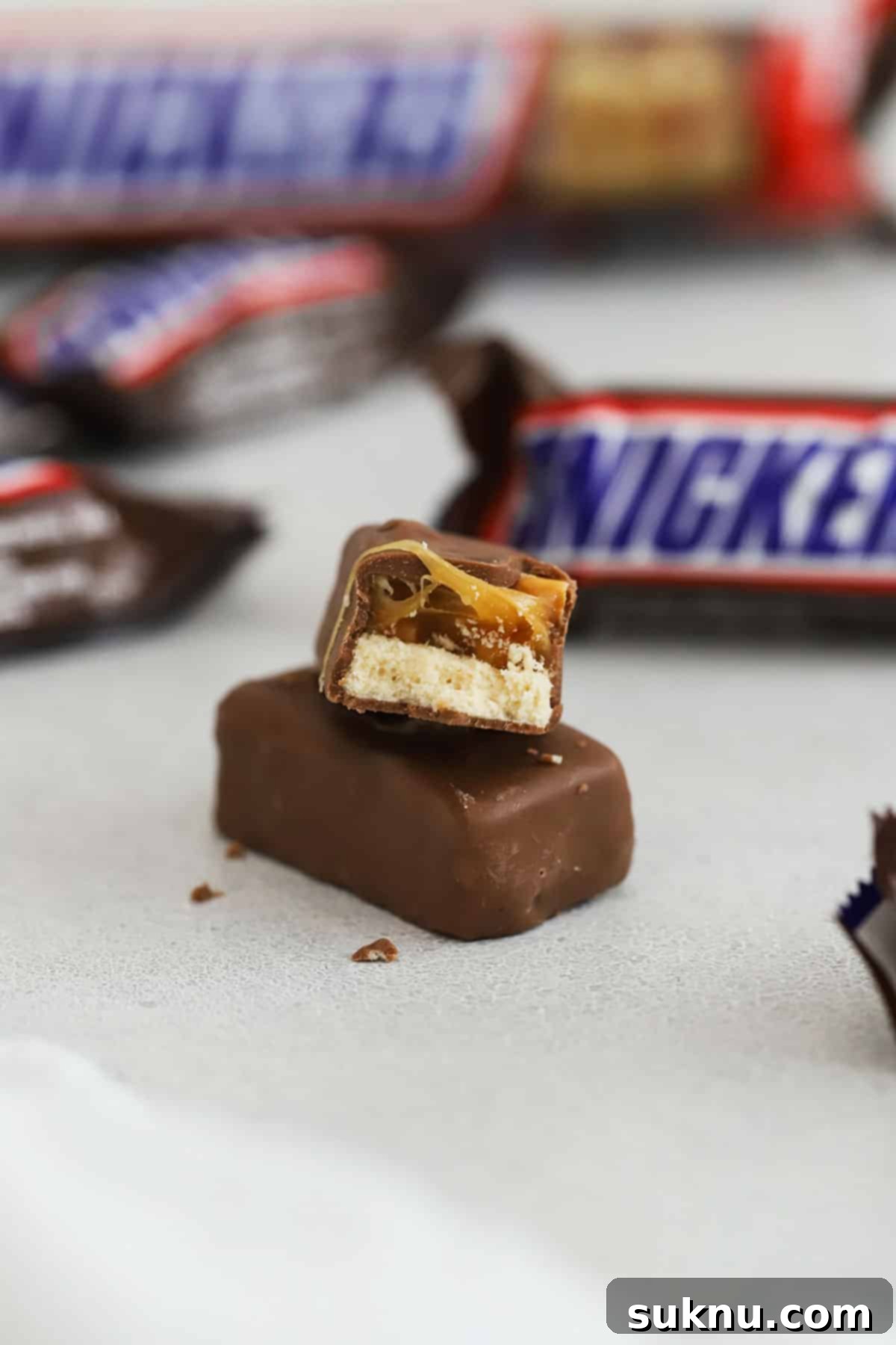 Snickers cut in half and stacked