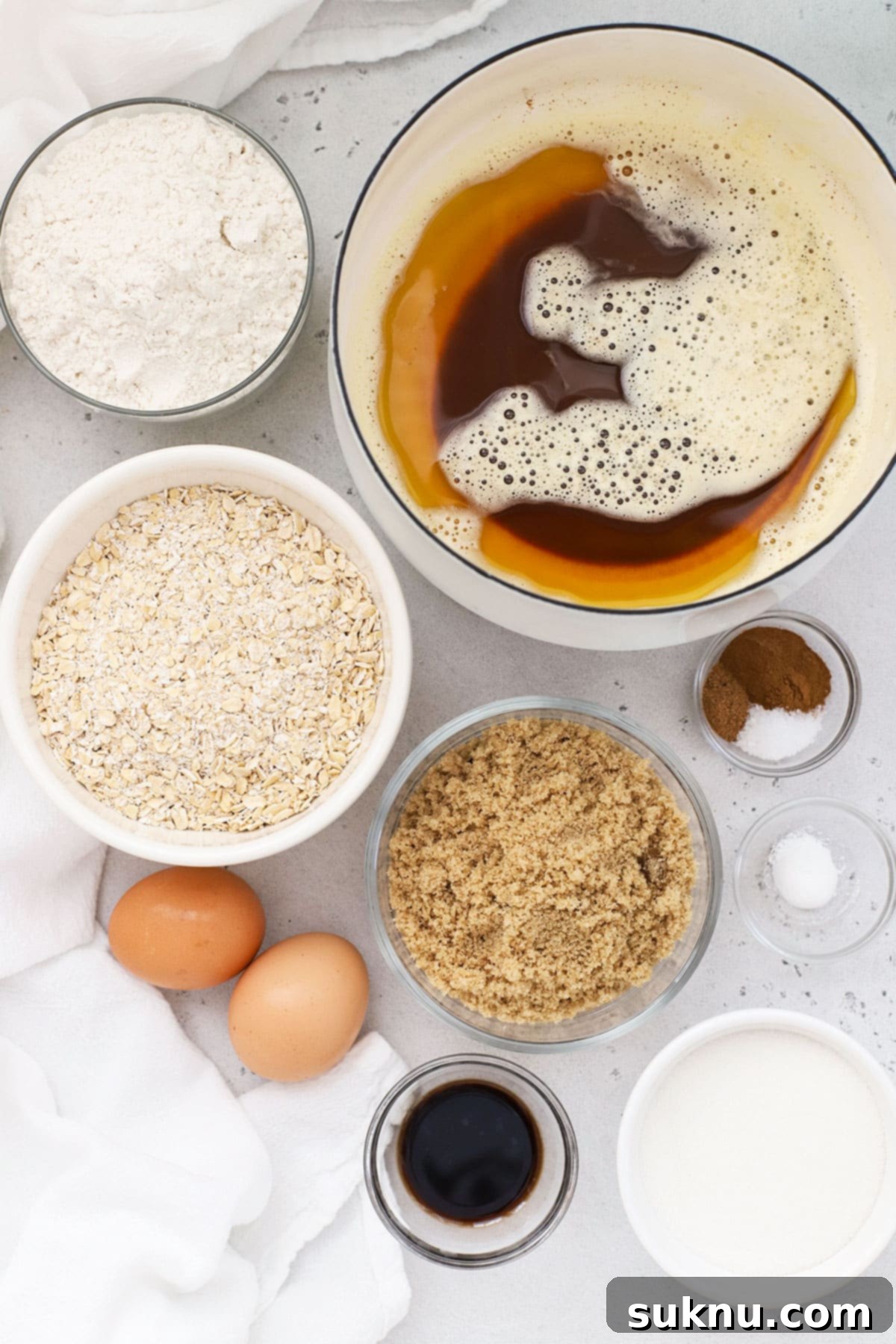 Ingredients laid out for Gluten-Free Iced Oatmeal Cookies with Brown Butter