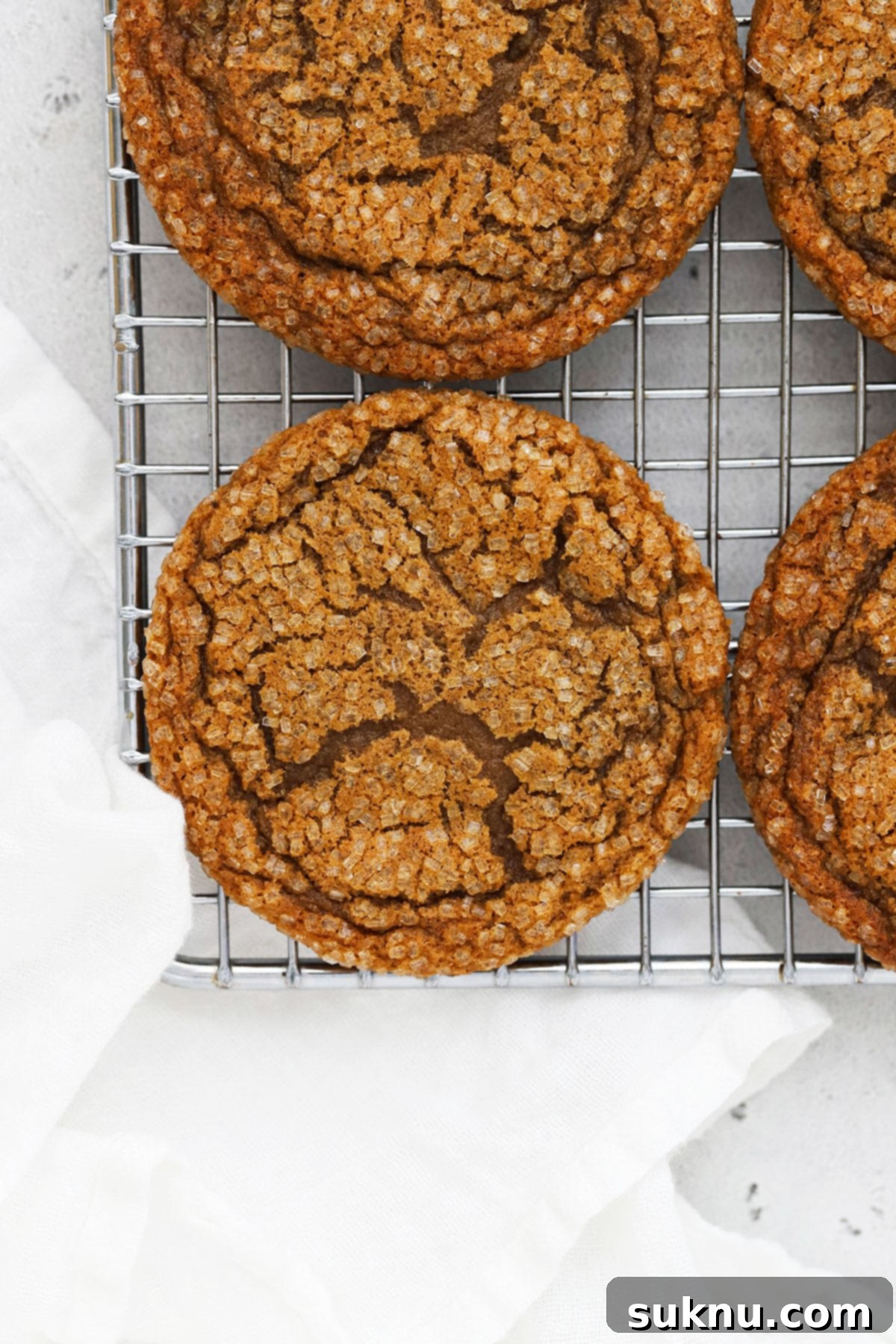 Soft gluten-free molasses cookies cooling on a wire rack, ready to be enjoyed.
