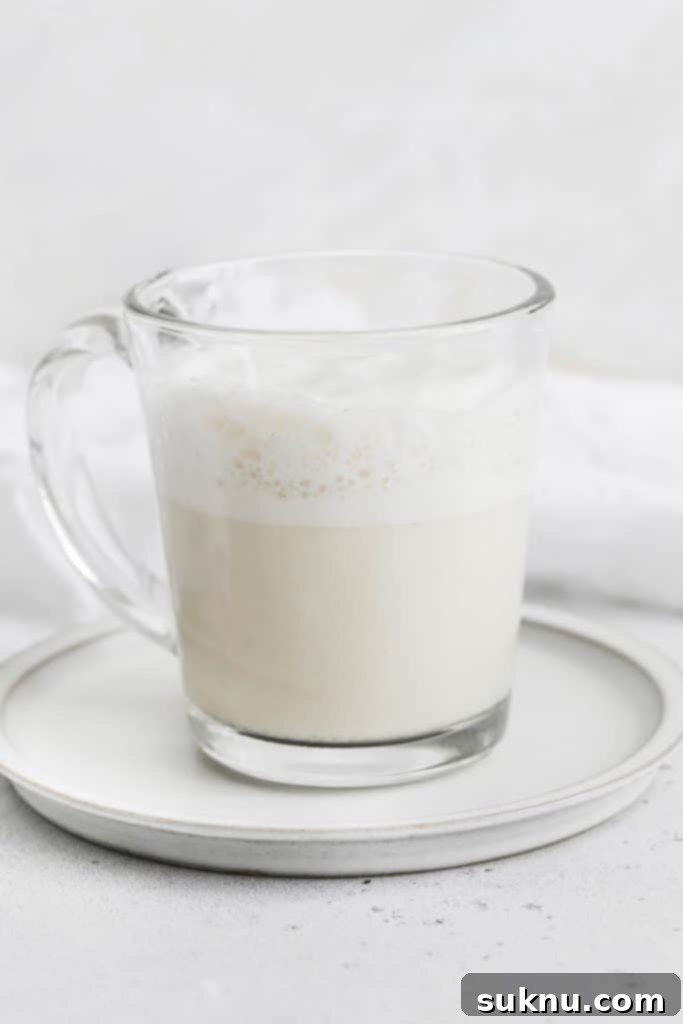 Homemade vanilla steamer topped with foam