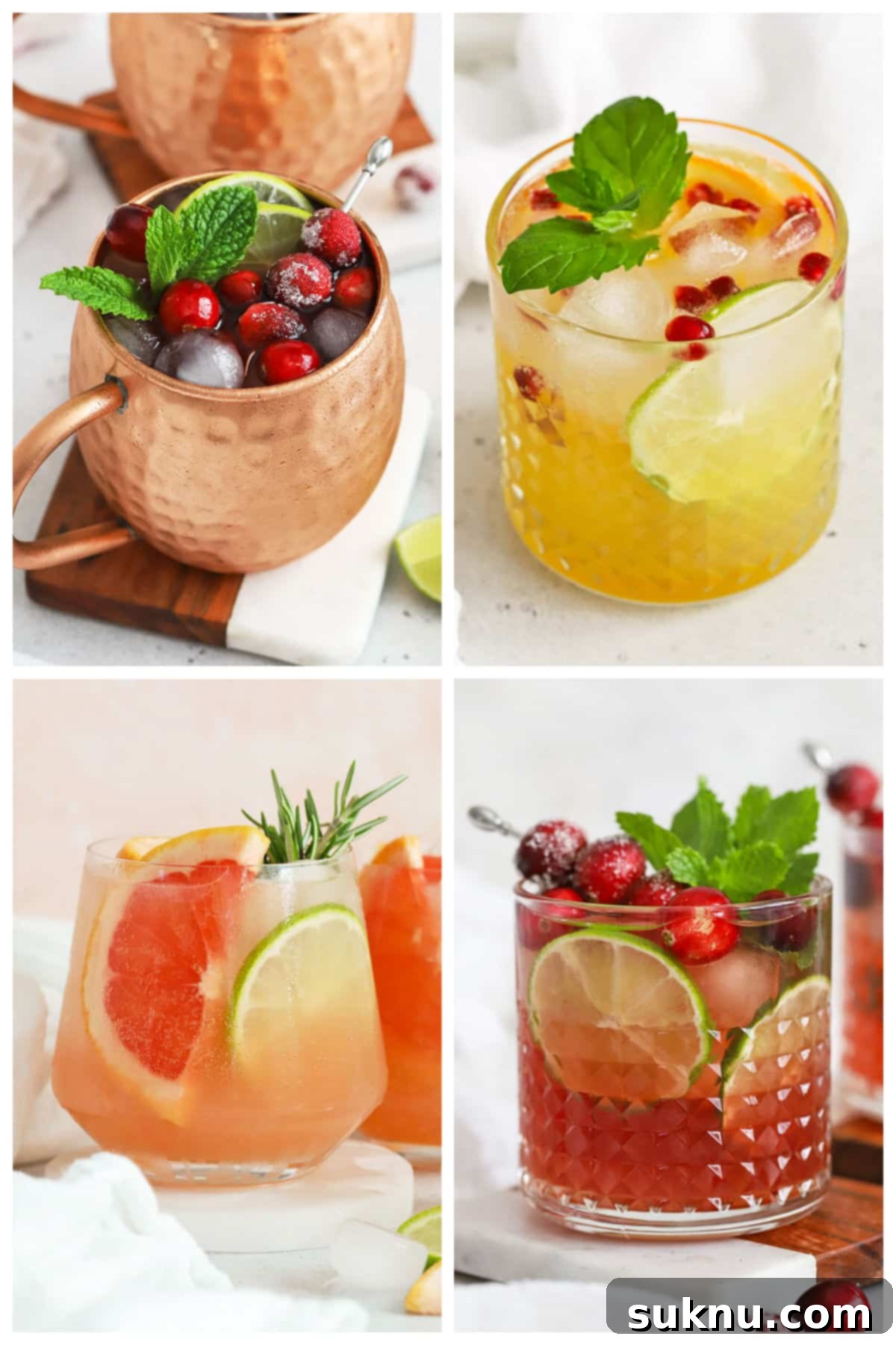 collage of four holiday mocktails