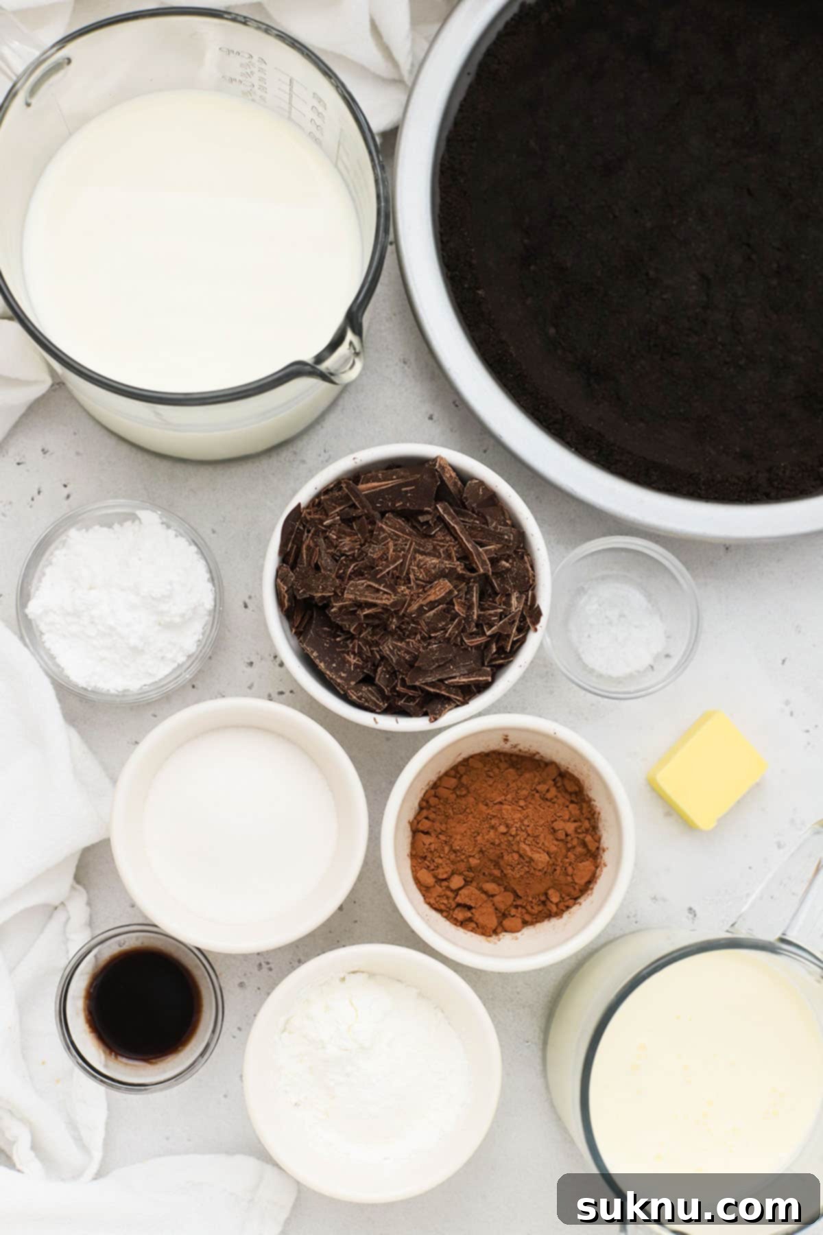 Decadent Gluten-Free Chocolate Pie 3 An array of fresh, high-quality ingredients laid out, ready to be transformed into a delicious gluten-free chocolate cream pie.