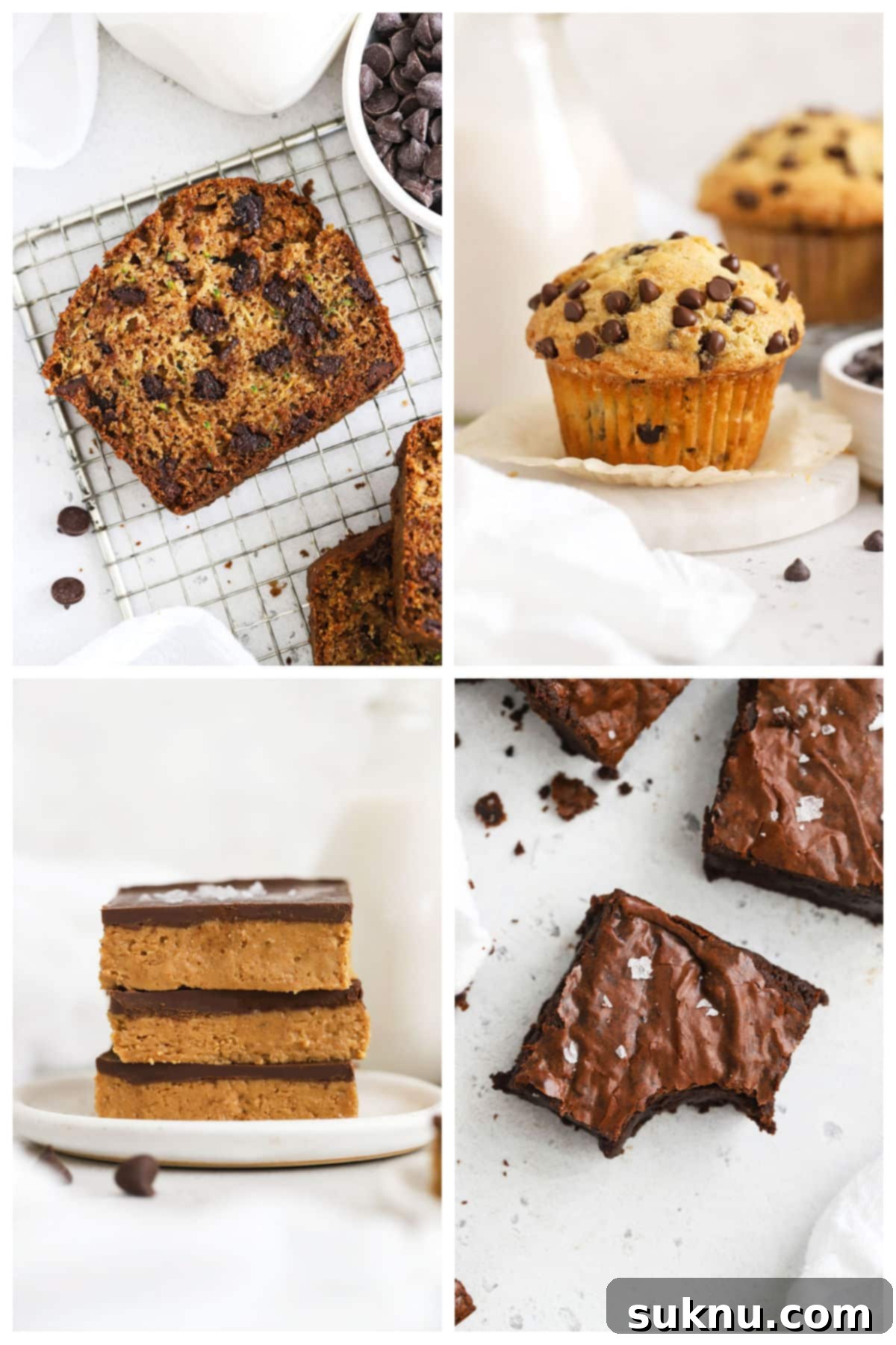 Four delicious recipes showcasing creative uses for chocolate chips, including muffins, puddings, and bars.