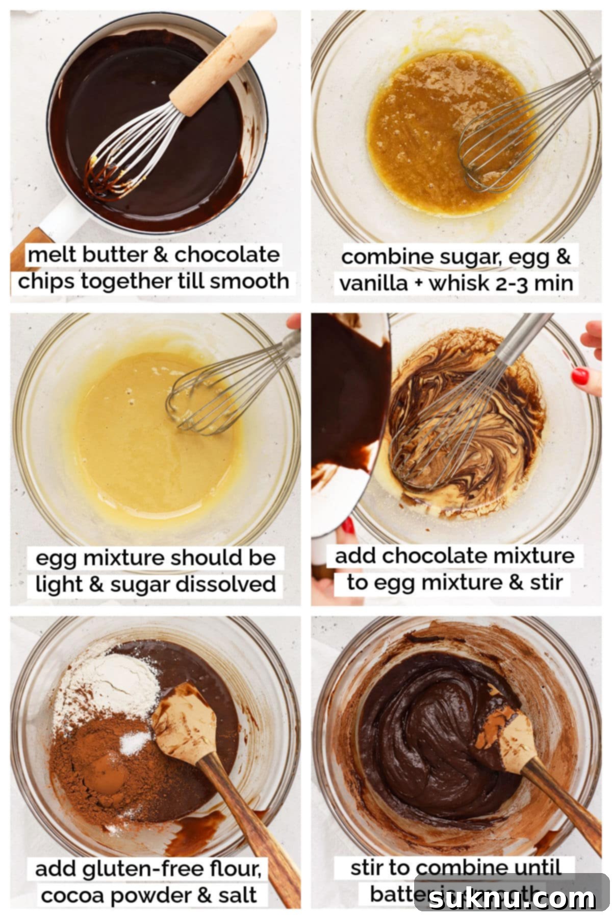 Step-by-step process of making the gluten-free brownie layer
